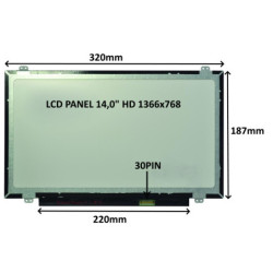 LCD PANEL 14,0" HD 1366x768 30PIN MATNÝ   ÚCHYTY HORE A DOLE