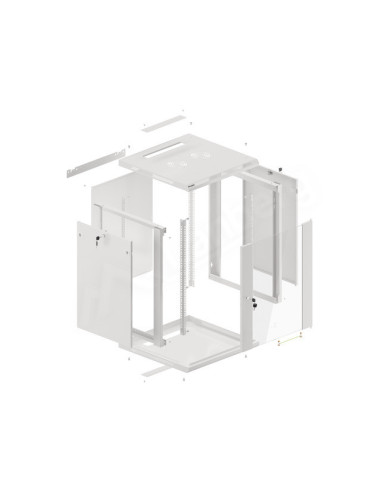 LANBERG 19" RACKOVÁ SKRIŇA PRO MONTÁŽ NA STENU 15U/600X600 (FLAT PACK) S PROSKLENÝMI DVERAMI ŠEDÁ V2c