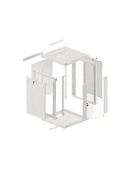 LANBERG 19" RACKOVÁ SKRIŇA PRO MONTÁŽ NA STENU 15U/600X600 (FLAT PACK) S PROSKLENÝMI DVERAMI ŠEDÁ V2c