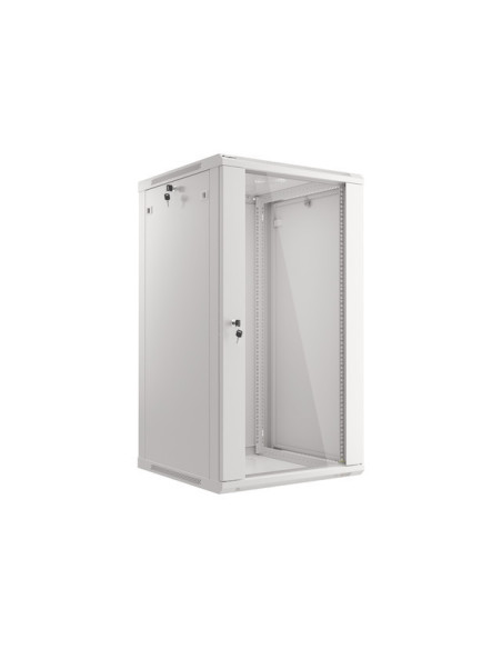 LANBERG 19" RACKOVÁ SKRIŇA PRO MONTÁŽ NA STENU 22U/600X600 (FLAT PACK) S PROSKLENÝMI DVERAMI ŠEDÁ V2