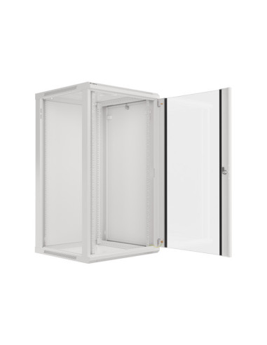 LANBERG 19" RACKOVÁ SKRIŇA PRO MONTÁŽ NA STENU 22U/600X600 (FLAT PACK) S PROSKLENÝMI DVERAMI ŠEDÁ V2