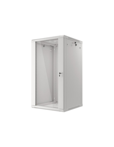 LANBERG 19" RACKOVÁ SKRIŇA PRO MONTÁŽ NA STENU 22U/600X600 (FLAT PACK) S PROSKLENÝMI DVERAMI ŠEDÁ V2