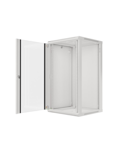 LANBERG 19" RACKOVÁ SKRIŇA PRO MONTÁŽ NA STENU 22U/600X600 (FLAT PACK) S PROSKLENÝMI DVERAMI ŠEDÁ V2