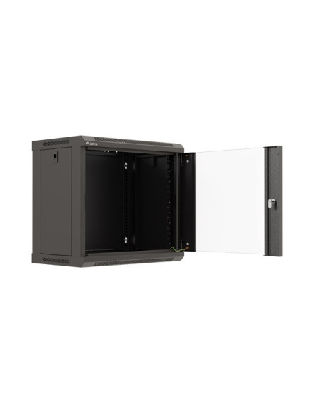 LANBERG 19" RACKOVÁ SKRIŇA PRO MONTÁŽ NA STENU 9U/540X350 (FLAT PACK) S PROSKLENÝMI DVERMI ČIERNA