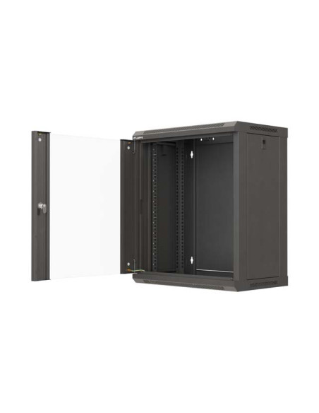 LANBERG 19" RACKOVÁ SKRIŇA PRO MONTÁŽ NA STENU 12U/540X350 (PLOCHÉ BALENIE) S PROSKLENÝMI DVERMI ČIERNA