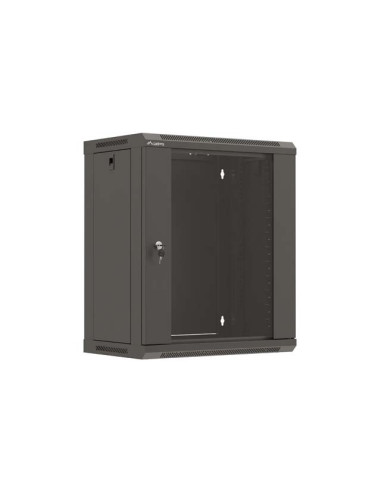 LANBERG 19" RACKOVÁ SKRIŇA PRO MONTÁŽ NA STENU 12U/540X350 (PLOCHÉ BALENIE) S PROSKLENÝMI DVERMI ČIERNA
