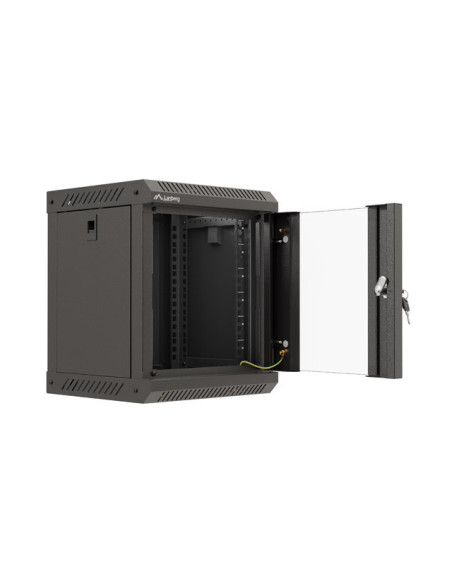 LANBERG RACKOVÁ SKRIŇA 10" PRO MONTÁŽ NA STENU 6U/300X300 (FLAT PACK) S PROSKLENÝMI DVERMI ČIERNA