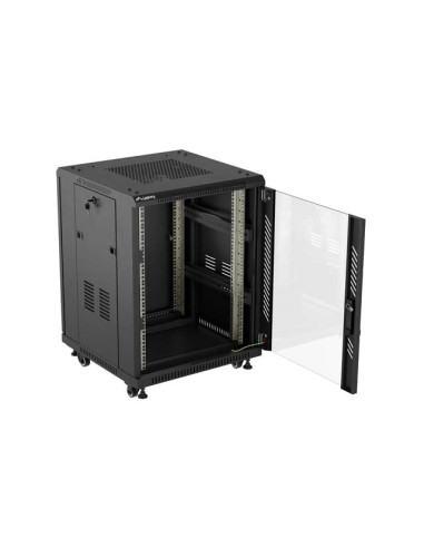 LANBERG INŠTALAČNÝ RACK 19" 15U 600X600 ČIERNE SKLENENÉ DVERE (PLOCHÉ BALENIE)
