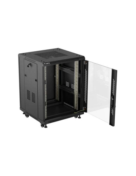 LANBERG INŠTALAČNÝ RACK 19" 15U 600X600 ČIERNE SKLENENÉ DVERE (PLOCHÉ BALENIE)