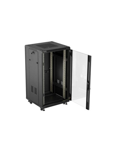 LANBERG INŠTALAČNÝ SKRIŇOVÝ ROZVADEČ 19" 22U 600X600 ČIERNE SKLENENÉ DVERE (PLOCHÉ BALENIE)