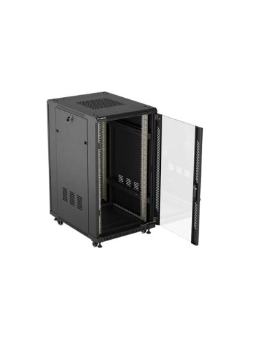 LANBERG INŠTALAČNÝ SKRIŇOVÝ ROZVADEČ 19" 22U 600X800 ČIERNE SKLENENÉ DVERE (PLOCHÉ BALENIE)
