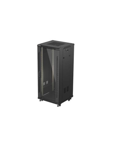 LANBERG 19" VOĽNE STOJÚCA RACKOVÁ SKRIŇA 27U/600X600 (FLAT PACK) S PRESKLENÝMI DVERAMI ČIERNA