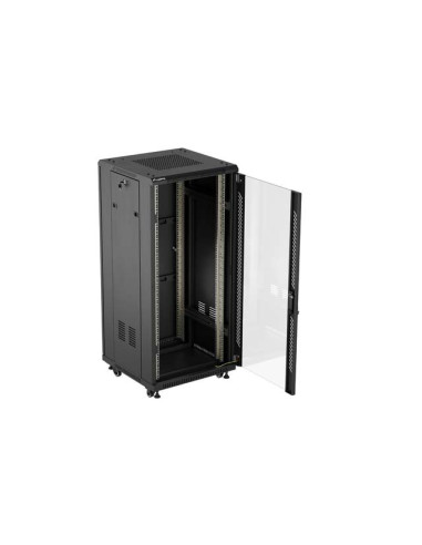 LANBERG 19" VOĽNE STOJÚCA RACKOVÁ SKRIŇA 27U/600X600 (FLAT PACK) S PRESKLENÝMI DVERAMI ČIERNA