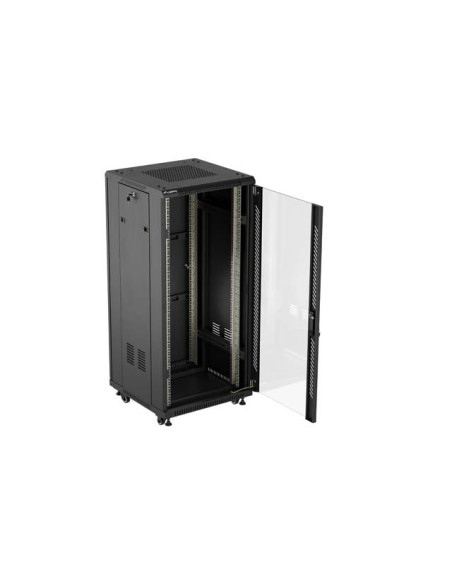 LANBERG 19" VOĽNE STOJÚCA RACKOVÁ SKRIŇA 27U/600X600 (FLAT PACK) S PRESKLENÝMI DVERAMI ČIERNA