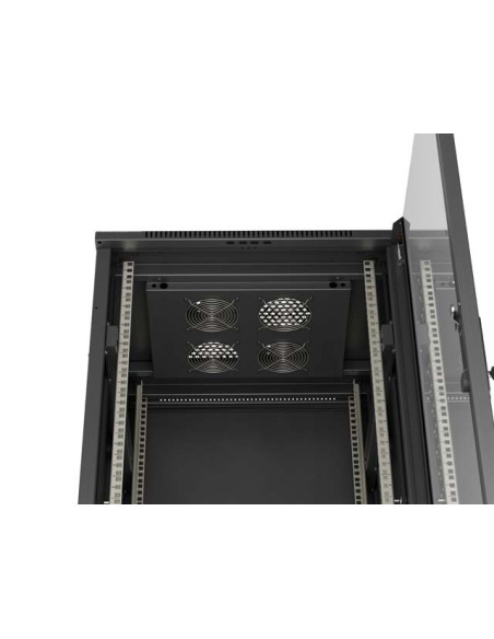 LANBERG 19" VOĽNE STOJÚCA RACKOVÁ SKRIŇA 27U/600X600 (FLAT PACK) S PRESKLENÝMI DVERAMI ČIERNA