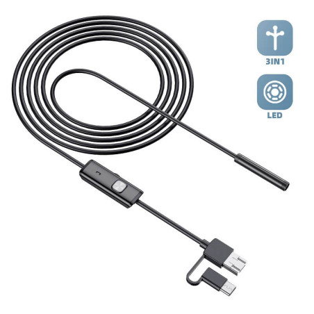 W-star Endoskopická kamera USB UCAM8x10 sonda 8mm 10m mäkký kábel HD konektor 3v1 USBC