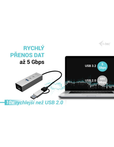 i-tec USB-C/USB-A Metal HUB 3 (2x USB-C, 1x USB-A) Port + 2.5GLAN