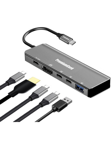 PremiumCord adaptér USB-C na HDMI+USB A+USB C+PD