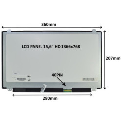 LCD PANEL 15,6" HD 1366x768 40PIN MATNÝ   ÚCHYTY HORE A DOLE
