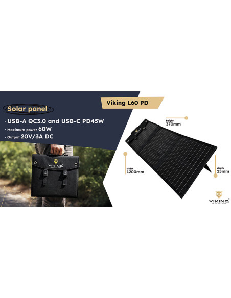 Solárny panel Viking L60 PD/60W výkon/USB-A QC/USB-C PD/