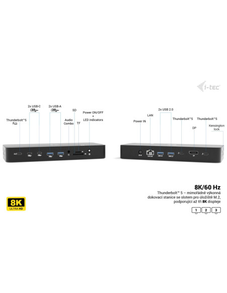 i-tec Thunderbolt 5 Triple Display Docking Station, M.2 slot, 6x USB, 2.5 GLAN, Power Delivery 140W
