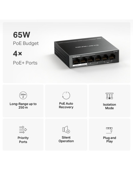 Mercusys MS106GP 6xGb desktop switch 4xPoE+