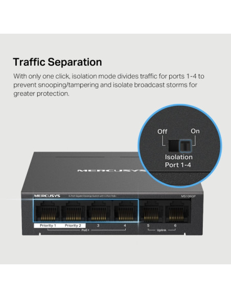 Mercusys MS106GP 6xGb desktop switch 4xPoE+