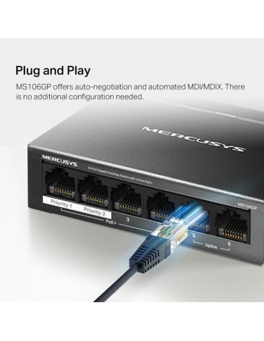 Mercusys MS106GP 6xGb desktop switch 4xPoE+