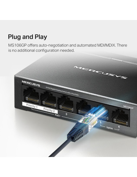 Mercusys MS106GP 6xGb desktop switch 4xPoE+