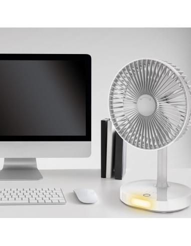 Platinet PRDF0326 stolný ventilátor 19 cm, nočné osvetlenie, akumulátor 3000 mAh, biela-šedá