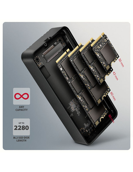 AXAGON EEM2-40G, USB-C 40Gbps externý box pre M.2 NVMe SSD, zosilnený hliník
