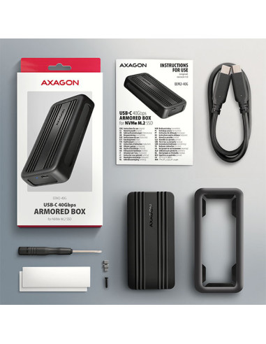 AXAGON EEM2-40G, USB-C 40Gbps externý box pre M.2 NVMe SSD, zosilnený hliník