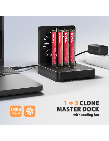 AXAGON ADSA-M2C44, USB4 dokovacia stanica pre 4× M.2 NVMe SSD s funkciou klonovania