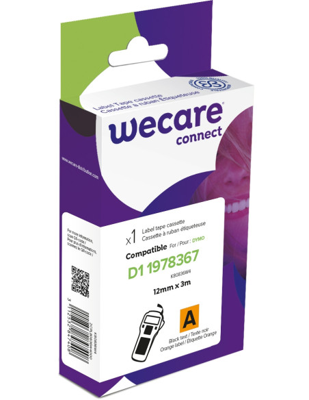 WECARE ARMOR páska (vinyl) kompatibilná s DYMO 1978367, Black/Orange, 12MM*3M