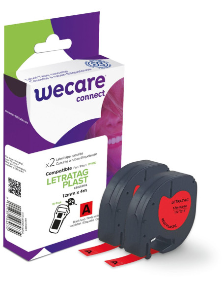 WECARE ARMOR páska 2ks kompatibilná s DYMO S0721630, Black/Red, 12MM*4M