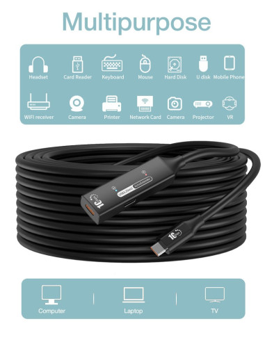 PremiumCord USB-C repeater + kábel USB-C, 10m