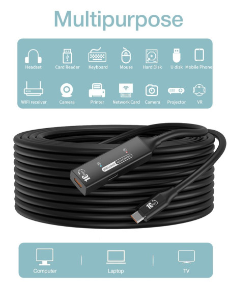 PremiumCord USB-C repeater + kábel USB-C, 10m