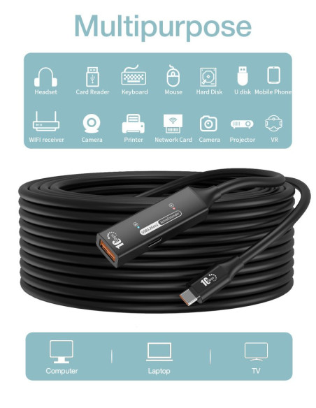 PremiumCord USB-A repeater + kábel USB-C, 5m