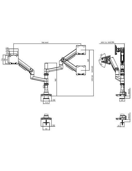 Vogel´s stolné rameno na 2 PC monitory M3042, 20kg, 3 kĺby