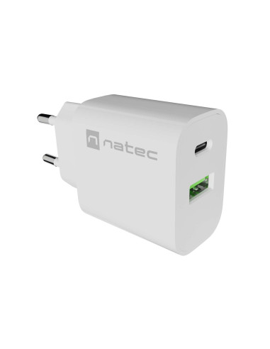 Univerzálna nabíjačka Natec RIBERA 20 W 1X USB-A + 1X USB-C, biela