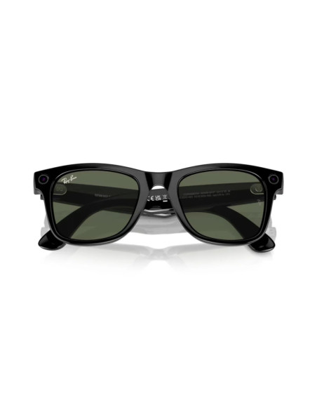 Meta Ray-Ban Gen1 Wayfarer, Shiny Black, G15 Green LARGE