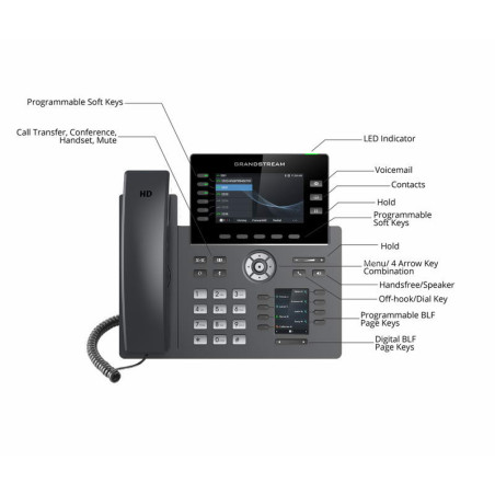 Grandstream GRP2616 SIP telefón, 2xdisplej, 4.3 "a 2.4", 6 SIP účty, 24 pr.tl., 2x1Gb, WiFi, BT, USB