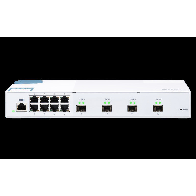 QNAP riadený switch QSW-M408S (12portov: 8x Gigabit port + 4x 10G SFP+ porty)