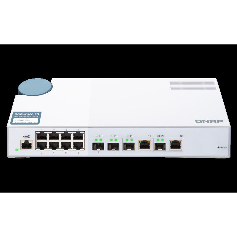 QNAP riadený switch QSW-M408-2C (12portov: 8x Gigabit port + 4x 10G SFP+ /2x 10GbE kombo porty)