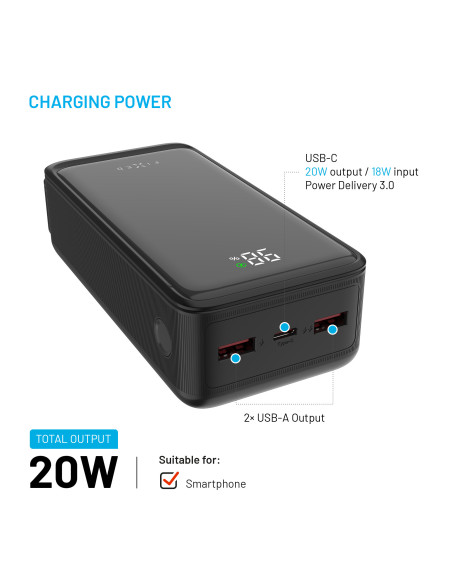 Powerbanka FIXED Zen2, LCD, 20 W PD, 30 000 mAh