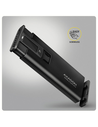 AXAGON EEM2-SD2B, USB-C 10Gbps externý box s displejom pre M.2 NVMe/SATA SSD, bezskrutkový, čierny