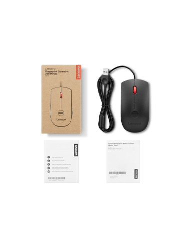 Lenovo Fingerprint Biometric USB Mouse Gen 3/Kancelárska/Optická/2 000 DPI/Drôtové USB-A/Čierna