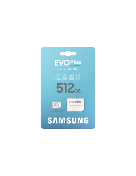 Samsung EVO Plus/micro SDXC/512GB/UHS-I U3 / Class 10/+ Adaptér/Biela
