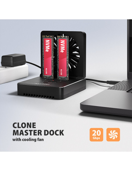 AXAGON ADSA-M2C22, USB-C 20Gbps dokovacia stanica pre 2× M.2 NVMe/SATA SSD s funkciou klonovania