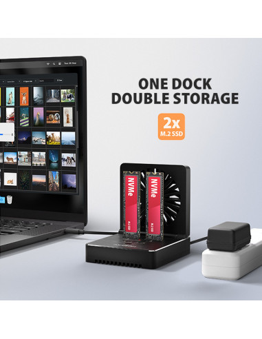 AXAGON ADSA-M2C22, USB-C 20Gbps dokovacia stanica pre 2× M.2 NVMe/SATA SSD s funkciou klonovania